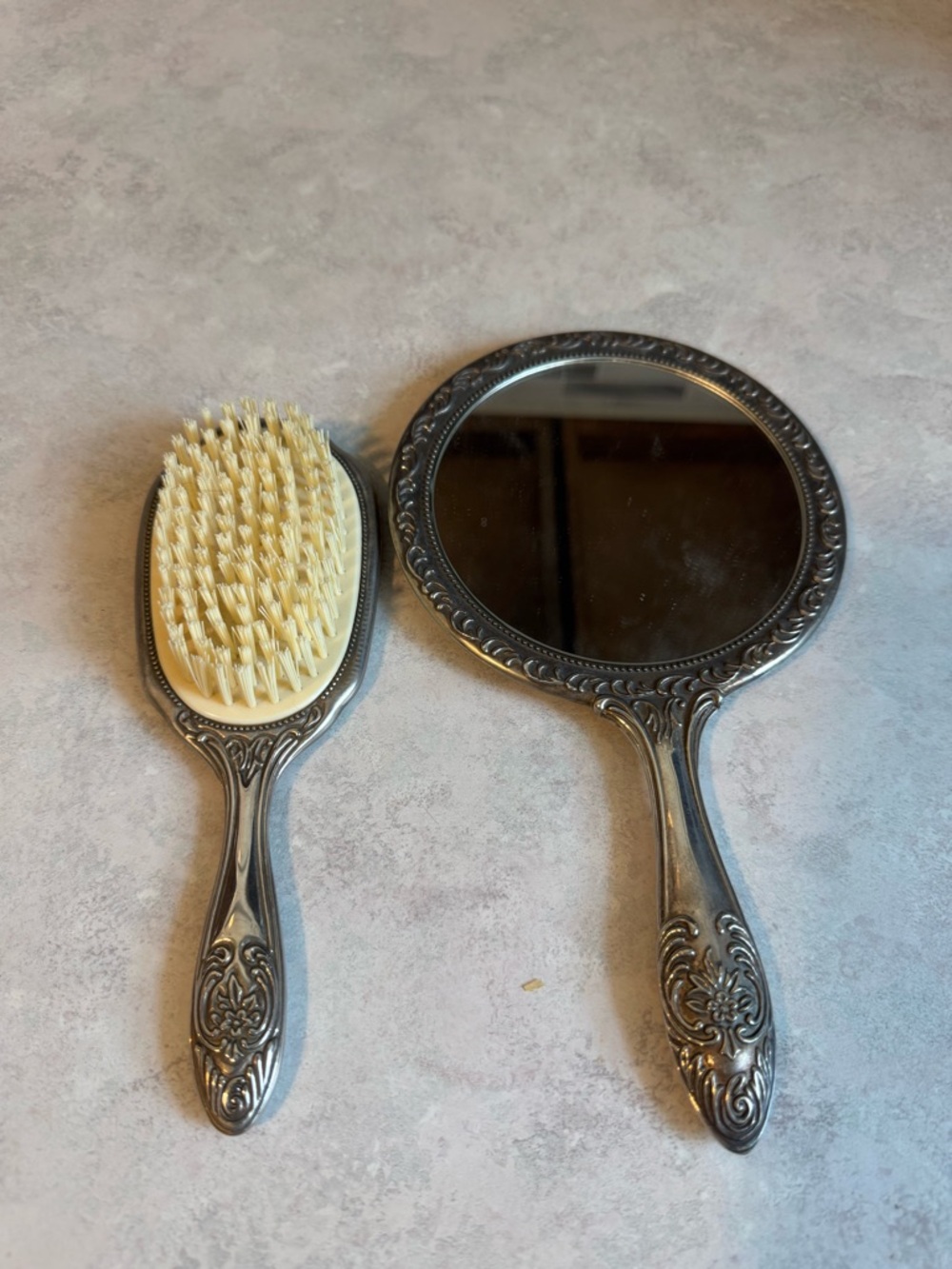 Vintage Heavy Silverplate Dresserset-Mirror And Brush!!